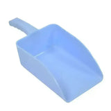 Light blue plastic dustpan with molded handle for easy scooping by harold moore small horse feed scoops
