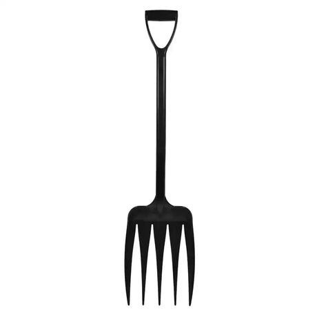 Black plastic harold moore unifork yard fork with d-shaped handle and four tines for easy gardening tasks