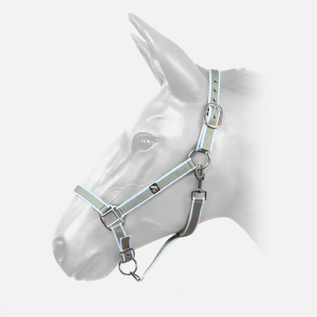 Silver and light blue reflective hcw01 w-horse harvey headcollar navy with flexible webbing and metallic buckles