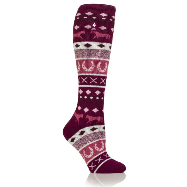 Heat holders ladies southwell fairisle womens lite long knee-high sock in deep fuchsia with horse and horseshoe pattern