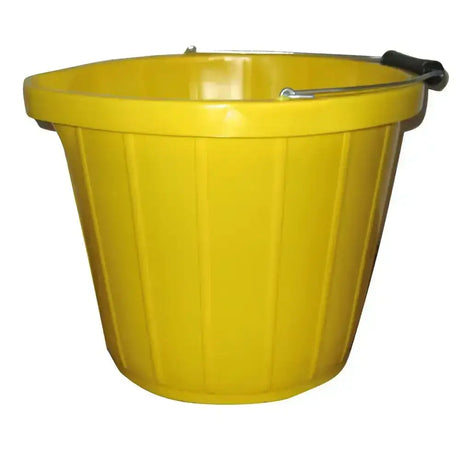 Bright yellow heavy duty bucket 3 gallon with ribbed texture and black handle made from durable polythene quality bucket