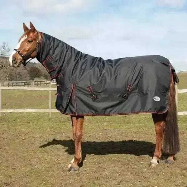 Heavy Weight Combo Turnout Rugs Rhinegold Aspen 350g Black / Red 4'6" Turnout Rugs
