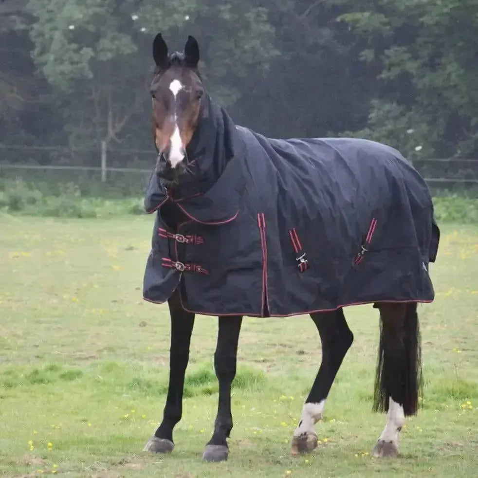 Heavy Weight Combo Turnout Rugs Rhinegold Aspen 350g Black / Red 4'6" Turnout Rugs