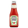 Red heinz tomato sauce squeezy bottle with white cap and green and white label featuring heinz tomato logo