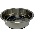 Shiny stainless steel bowl large with black silicon base and health and mood branding by hem and boo