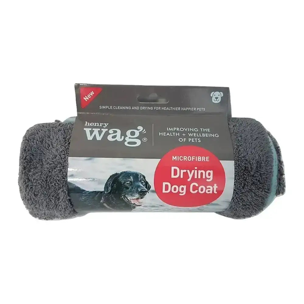 Grey microfibre henry wag drying coat shown from the back that removes water for easy dog drying