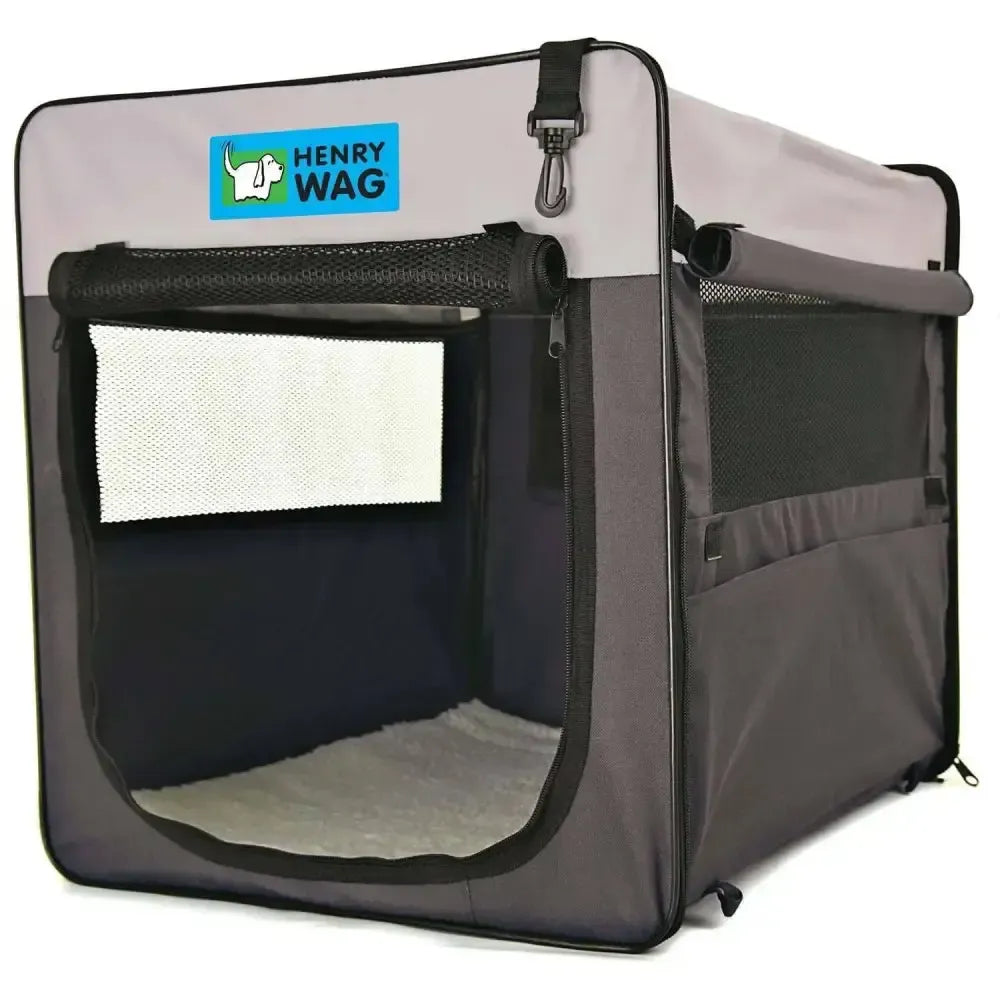 Henry Wag Folding Fabric Crate Small Grey Dog Car Accessories
