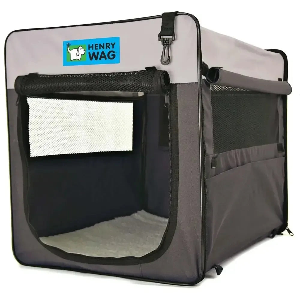 Henry Wag Folding Fabric Crate Small Grey Dog Car Accessories