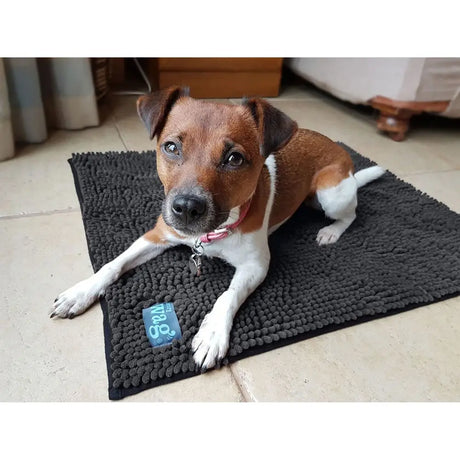 Black textured henry wag microfibre noodle pet mat with blue brand tag designed for comfy pet rest