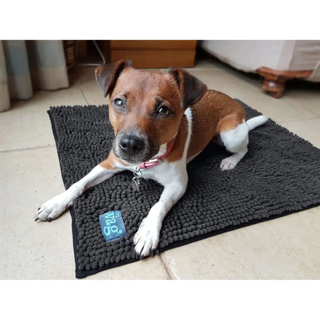 Black textured henry wag microfibre noodle pet mat with blue brand tag designed for comfy pet rest