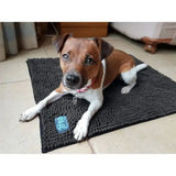 Black textured henry wag microfibre noodle pet mat with a blue brand tag for comfy pet use