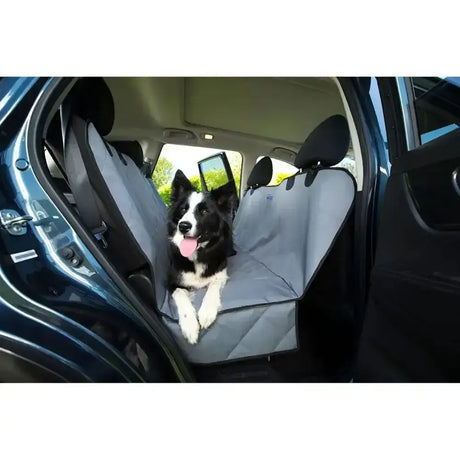 Gray quilted henry wag pet car bench hammock with black straps and reinforced edges for dog car accessories protection