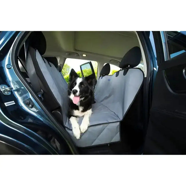 Gray quilted henry wag pet car bench hammock with black straps and reinforced edges for dog car accessories protection