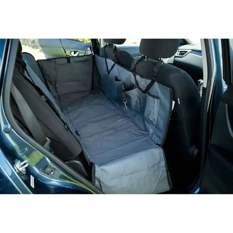 Gray durable fabric henry wag pet car hammock with reinforced straps and pockets for a comfy car hammock dog bed