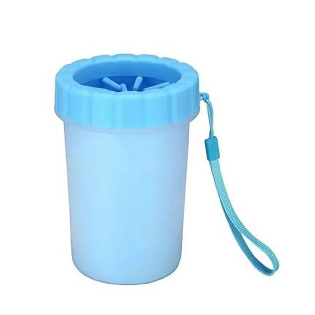 Light blue plastic henry wag pet paw cleaner with ridged lid and wrist strap for easy pet paw cleaning