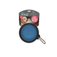 Blue collapsible henry wag pet travel dog bowl with black rim and silver carabiner clip for easy carrying