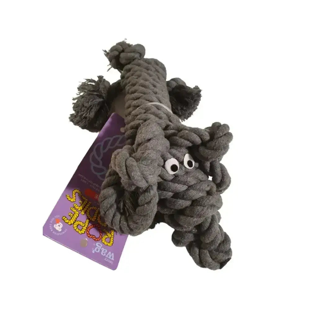 Gray rope dog toy shaped like a crocodile with googly eyes henry wag rope buddy perfect travel comforters
