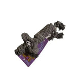Gray rope dog toy shaped like dachshund with black tassels and white button eyes from henry wag rope buddy perfect travel comforters