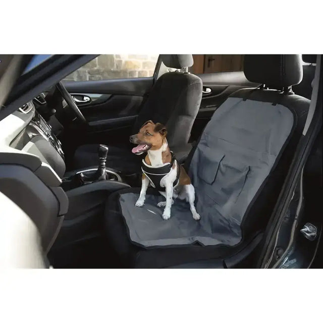 Gray waterproof henry wag single car seat cover with front pocket and reinforced edges for dog car accessories