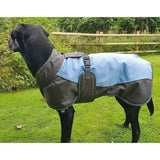 Blue and gray henry wag waterproof dog coat with adjustable straps for longer outdoor adventures in wet weather
