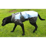 Light blue and dark gray henry wag waterproof dog coat with adjustable straps and side pockets for longer outdoor use