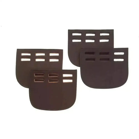 Dark brown heritage english leather girth buckle guards with three horizontal slits for protection and durability