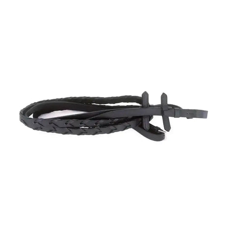 Heritage english leather laced reins black braided leather belt with matte finish and simple buckle