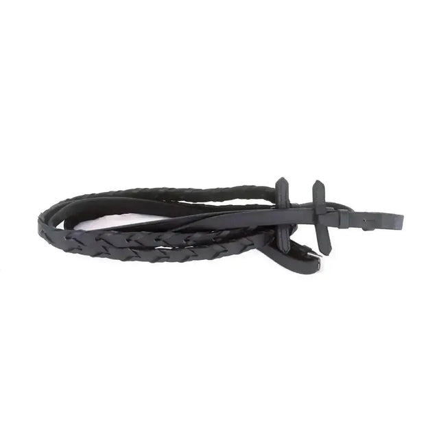 Heritage english leather laced reins black braided leather belt with matte finish and simple buckle