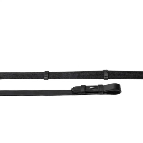Heritage english leather black super grip reins with textured leather, sleek buckle, and adjustable strap ends