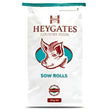 White bag of heygates breeding sow rolls livestock feed with teal and brown pig logo 20kg net weight