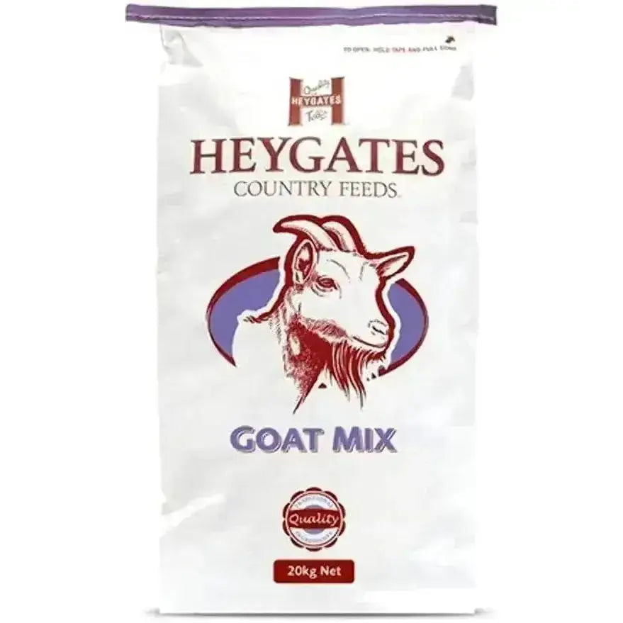 White bag of heygates goat country herb mix feed with red and blue goat logo for healthy goat nutrition