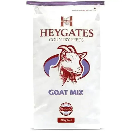 White bag of heygates goat country herb mix feed with red and blue goat logo for healthy goat nutrition