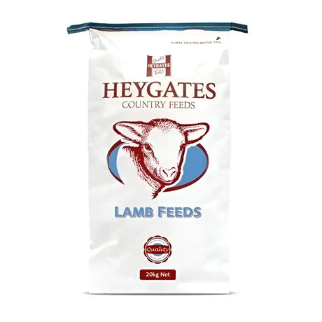 White bag of heygates hogget nuts lamb feed with red and blue illustrated sheep head logo for hogget nutrition