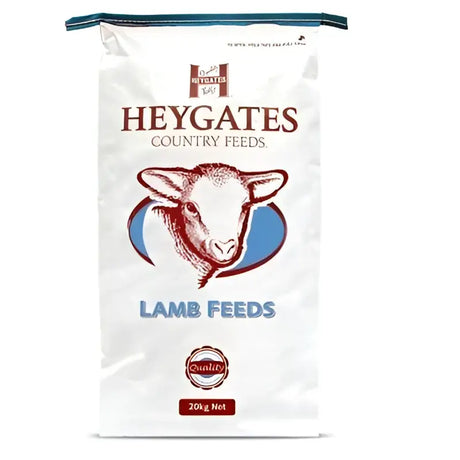 White bag of heygates ram lamb coarse mix featuring red and blue illustrated sheep logo for country feeds