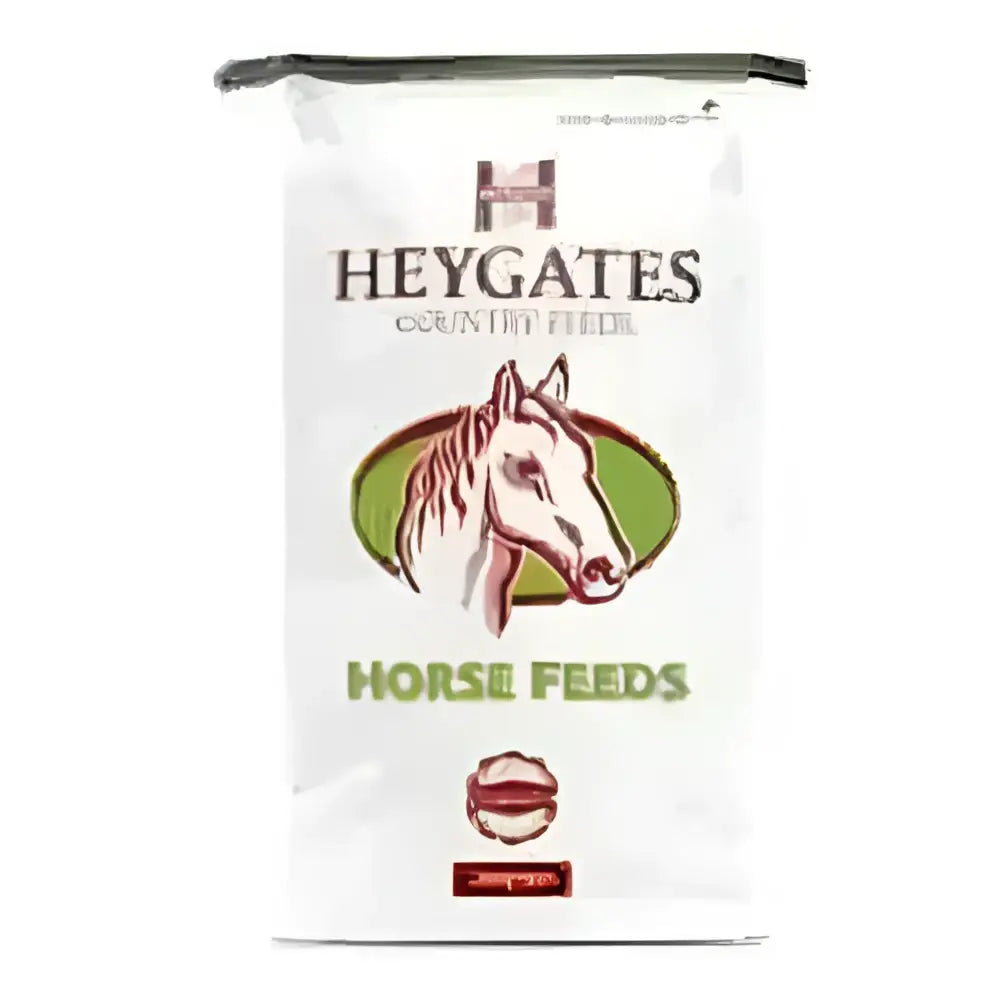 White bag of heygates wheat bran horse feed with freshly milled wheat and green logo featuring a horse head