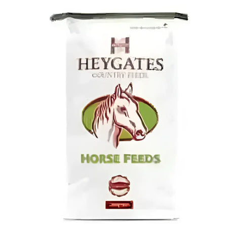 White bag of heygates wheat bran horse feed with freshly milled wheat and green logo featuring a horse head
