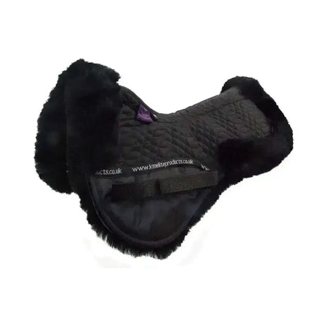 Black high wither half pad with quilted design and plush black fur trim for wither relieves pressure and clear spine