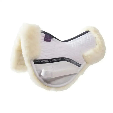 White sheepskin high wither half pad with quilted interior and black trim designed to relieve wither pressure and clear spine