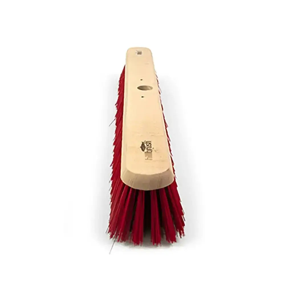 Hillbrush finest medium pvc platform broom head with red bristle and light wooden handle for easy sweeping