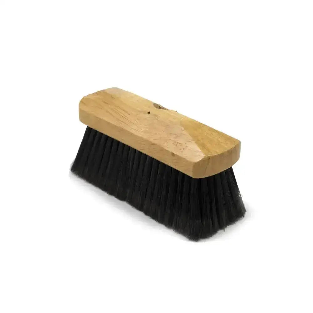 A hillbrush industrial soft pvc window brush with sturdy wooden handle and dense black bristles for cleaning pvc windows