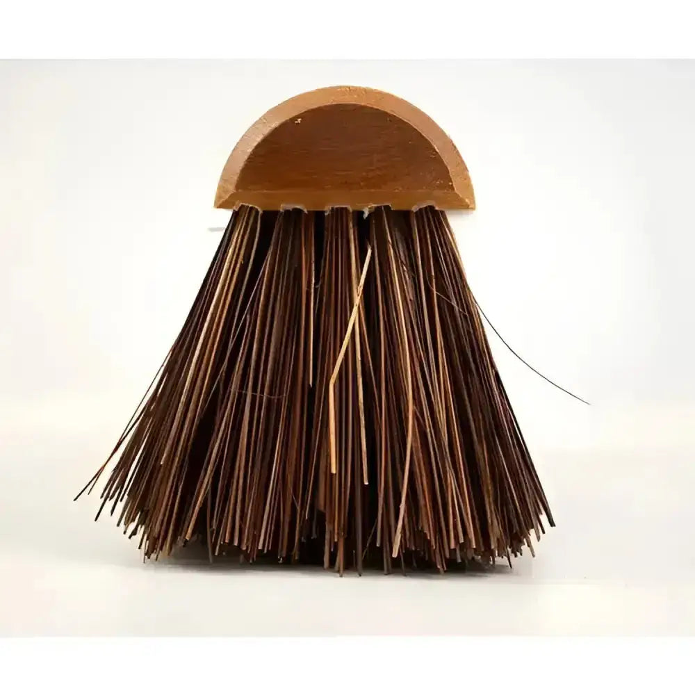 Brown wooden-handled hillbrush industrial stiff yard broom head with dense dark brown bristles for tough outdoor cleaning