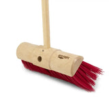 Red bristle 330mm yard broom with light wood handle and hillbrush industrial stiff yard head engraved hillbilly logo