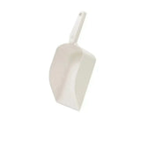 White plastic hillbrush medium horse feed scoop with smooth curved scoop and hole in short handle for easy hanging