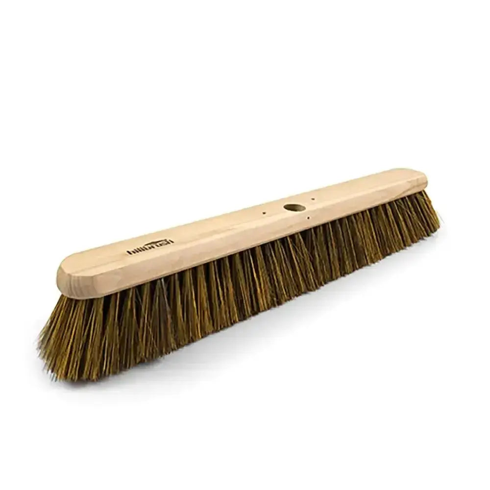 Light-colored wooden handled hillbrush soft platform broom with dense natural brown bristles platform broom head
