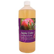 A clear plastic bottle of hilton herbs apple cider vinegar & garlic health supplement with amber liquid and pomegranate label