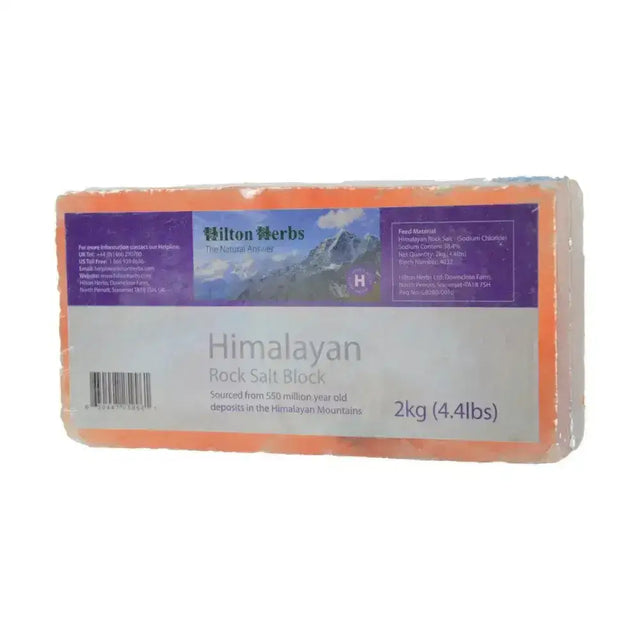 Hilton herbs herbs salt block 2kg clear wrap with orange purple label mountain design salt licks for animals