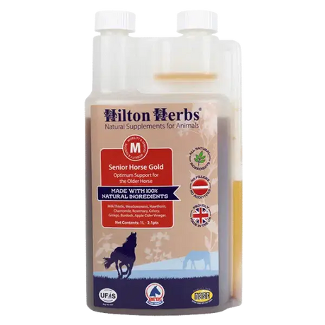 Hilton Herbs Senior Horse Gold 1 Litre Veteran Horse Supplements Barnstaple Equestrian Supplies