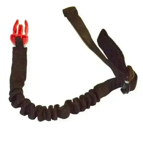 Black elastic hit-air bungee lanyard with red plastic clip and black quick release attachment for air jackets