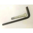 Black l-shaped hex key beside silver hit-air replacement bolt with threaded shaft for air jackets maintenance