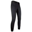 Black hkM softshell riding breeches with silicone full seat insulated and dirt resistant with subtle stitching details